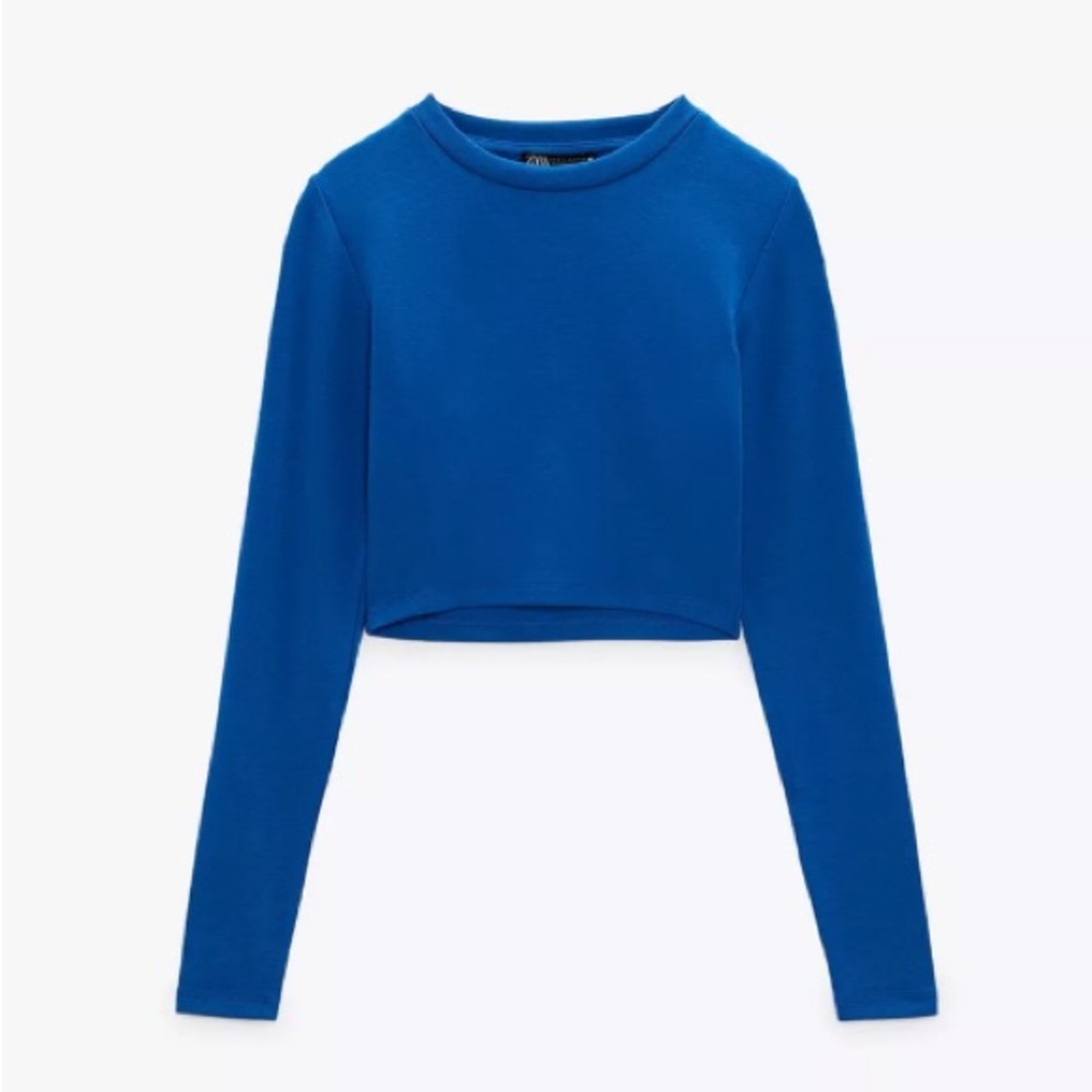 Zara Blue Long Sleeve Crop Top